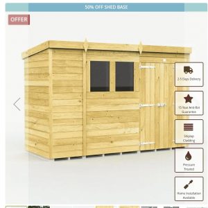 10 x 4 Pent Shed (Single Door, No Windows)
