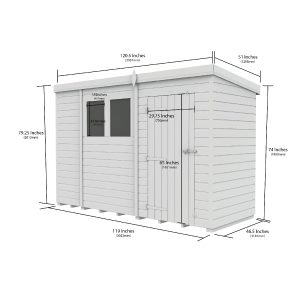 10 x 4 Pent Shed (Single Door, With Windows)