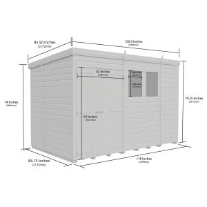 10 x 7 Pent Shed (Double Door, With Windows)