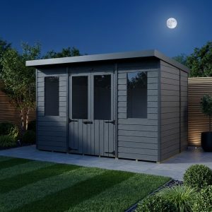 10x7 Composite Pent Summer House (Double Doors, With Windows)