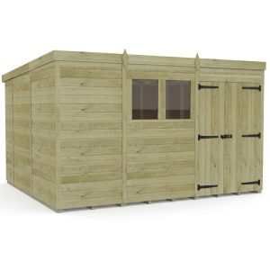 11 x 10 Pent Shed (Double Door, With Windows)