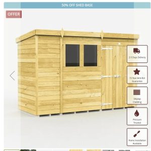 11 x 4 Pent Shed (Double Door, No Windows)