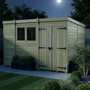 11 x 8 Pent Shed (Double Door, With Windows)