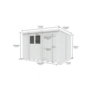11 x 8 Pent Shed (Single Door, No Windows)