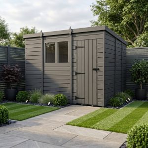 11x9 Pent Composite Shed (Single Door, With Windows)