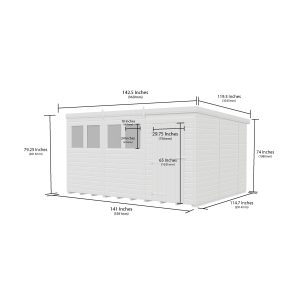 12 x 10 Pent Shed (Single Door, No Windows)