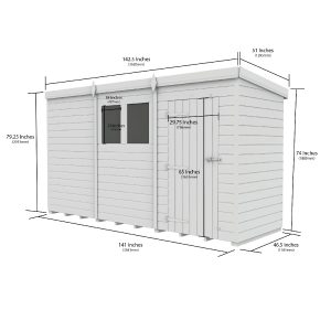 12x4 Pent Composite Shed (Single Door, No Windows)