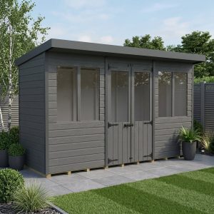 12x4 Composite Pent Summer House (Double Doors, With Windows)