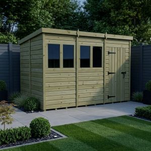 12 x 6 Pent Shed (Single Door, With Windows)