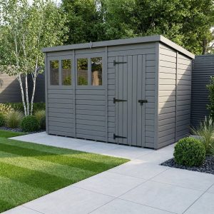 12x6 Pent Composite Shed (Single Door, With Windows)
