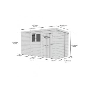 12 x 7 Pent Shed (Double Door, No Windows)