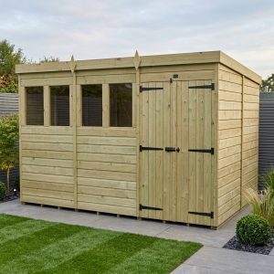 12 x 7 Pent Shed (Double Door, With Windows)