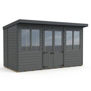 12x7 Composite Pent Summer House (Double Doors, With Windows)