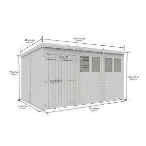 12 x 8 Pent Shed (Double Door, With Windows)