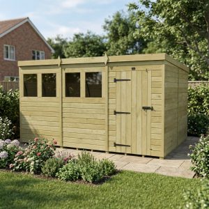 12 x 8 Pent Shed (Single Door, With Windows)