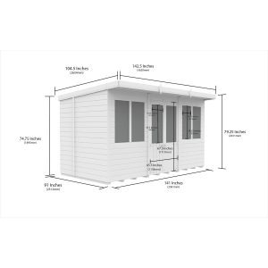 12x8 Composite Pent Summer House (Double Doors, With Windows)