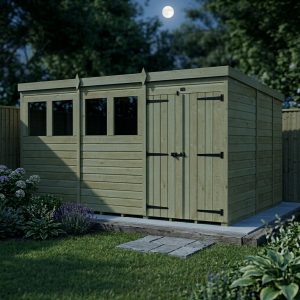 12 x 9 Pent Shed (Double Door, With Windows)