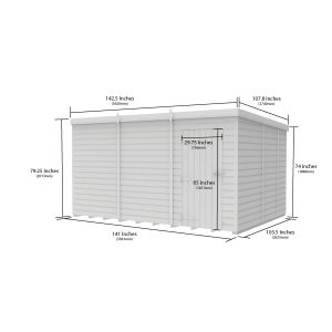 12 x 9 Pent Shed (Single Door, No Windows)