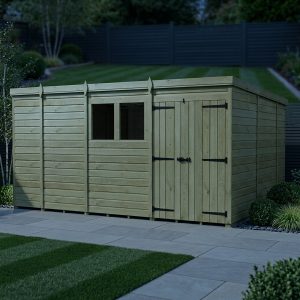 13 x 10 Pent Shed (Double Door, With Windows)