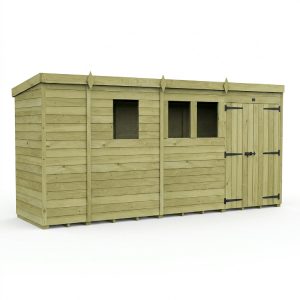 13 x 4 Pent Shed (Double Door, With Windows)