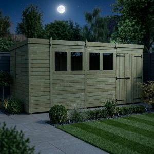 13 x 6 Pent Shed (Double Door, With Windows)