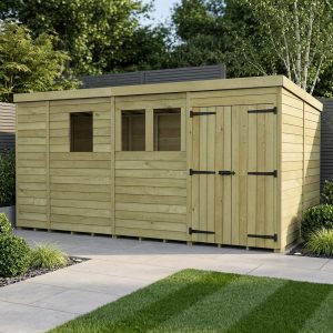 13 x 8 Pent Shed (Double Door, With Windows)