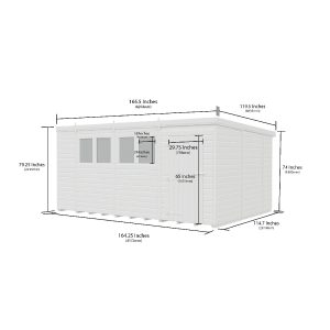 14 x 10 Pent Shed (Single Door, With Windows)