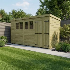 14 x 4 Pent Shed (Double Door, With Windows)