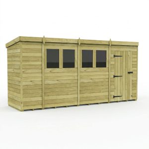 14 x 4 Pent Shed (Single Door, With Windows)