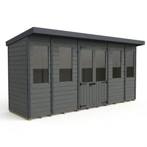 14x4 Composite Pent Summer House (Double Doors, With Windows)