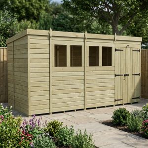 14 x 5 Pent Shed (Double Door, With Windows)