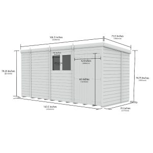 14 x 6 Pent Shed (Double Door, With Windows)