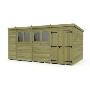 14 x 8 Pent Shed (Double Door, With Windows)