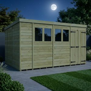 14 x 9 Pent Shed (Double Door, With Windows)