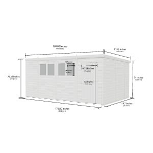 15 x 10 Pent Shed (Single Door, With Windows)