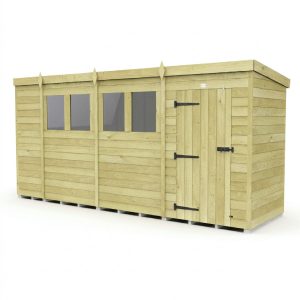 15 x 4 Pent Shed (Single Door, With Windows)