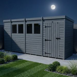 15x4 Pent Composite Shed (Single Door, With Windows)