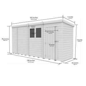15 x 4 Security Pent Shed (Single Door)