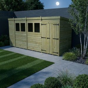 15 x 5 Pent Shed (Double Door, With Windows)