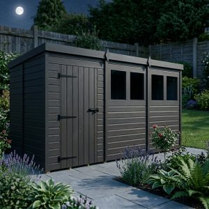 15x5 Pent Composite Shed (Single Door, With Windows)