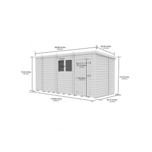 15x7 Pent Composite Shed (Single Door, With Windows)