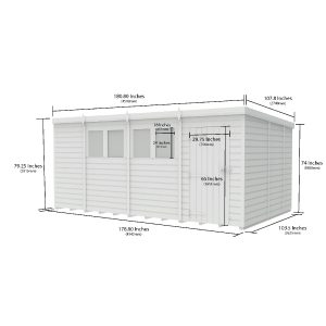 15 x 9 Pent Shed (Single Door, With Windows)