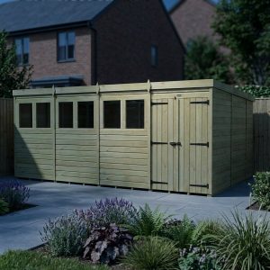 16 x 10 Pent Shed (Double Door, With Windows)