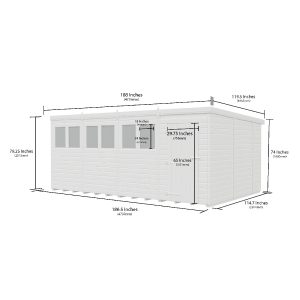 16 x 10 Pent Shed (Single Door, With Windows)
