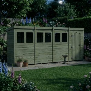 16 x 4 Pent Shed (Single Door, With Windows)