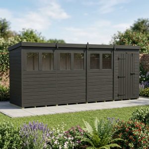 16x4 Pent Composite Shed (Single Door, With Windows)