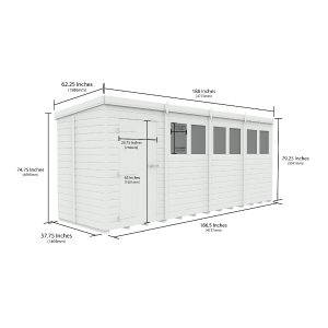 16 x 5 Pent Shed (Single Door, With Windows)