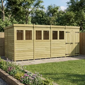 16 x 6 Pent Shed (Double Door, With Windows)
