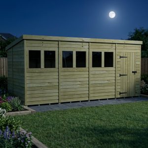 16 x 6 Pent Shed (Single Door, With Windows)