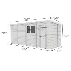 16x6 Pent Composite Shed (Single Door, With Windows)